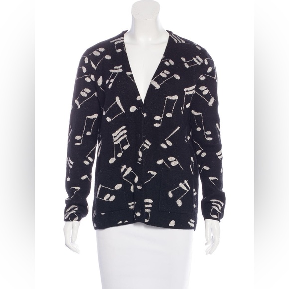 Saint Laurent Music Note Black Mohair Blend Cardigan - Picture 2 of 5